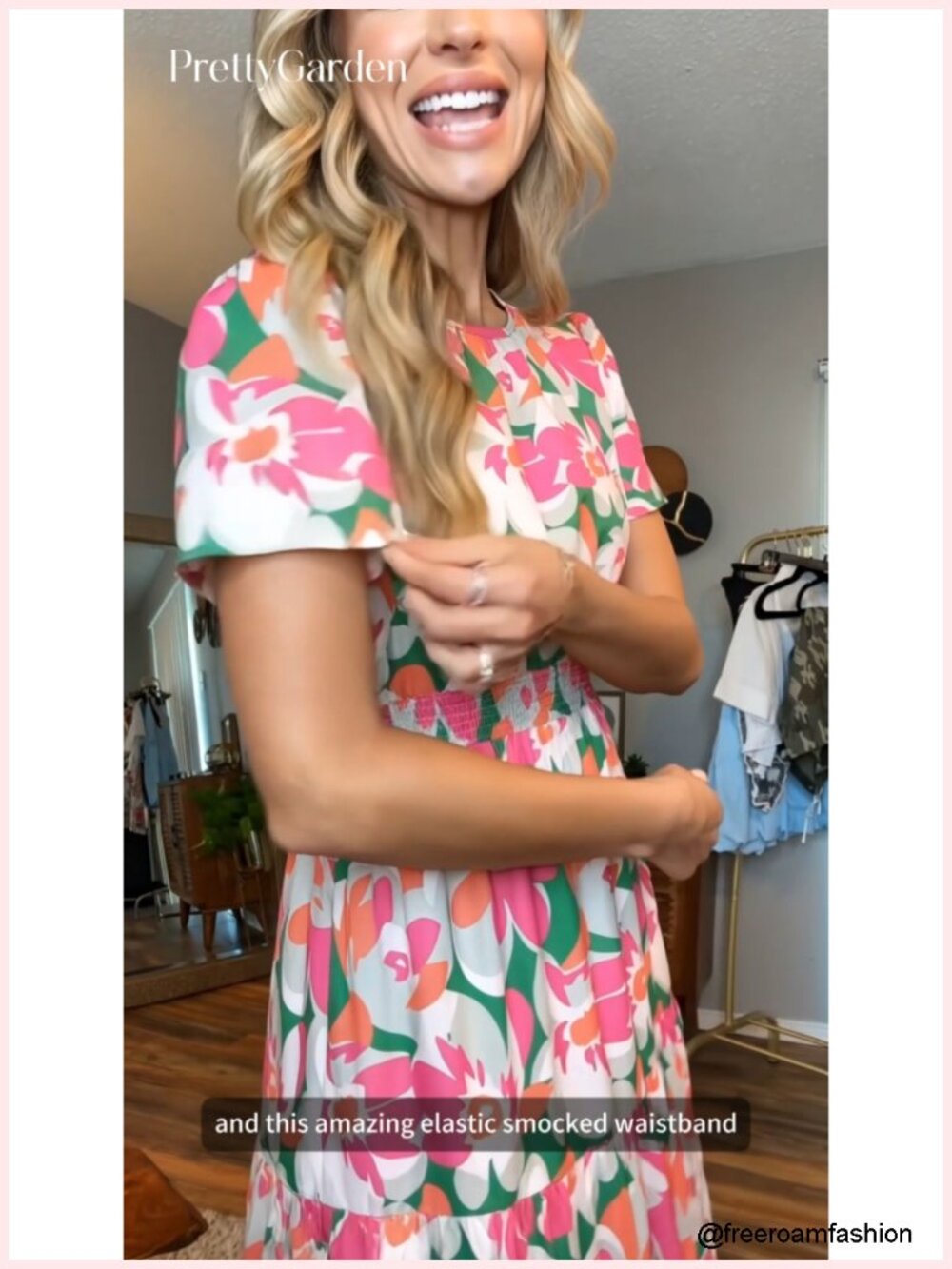 Women's Smocked Boho Floral A-Line Maxi Dress Flutter Sleeve Tiered Long - Picture 6 of 6
